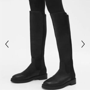 Theory Boots Knee-High Pull-On in Black Leather